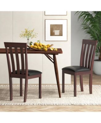 Dining Chair Set of 2 Upholstered Wooden Kitchen Chairs with Padded Seat and Rubber Wood Frame