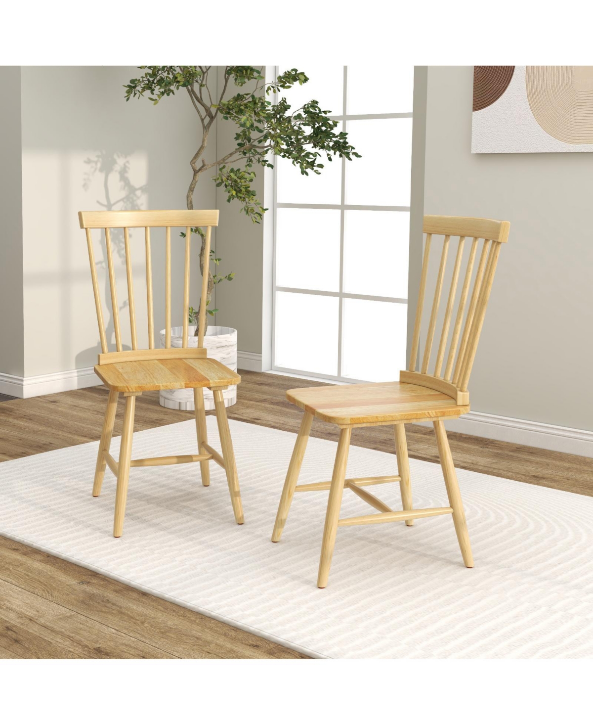 Gouun Set of 2 Windsor Dining Chairs with High Spindle Back