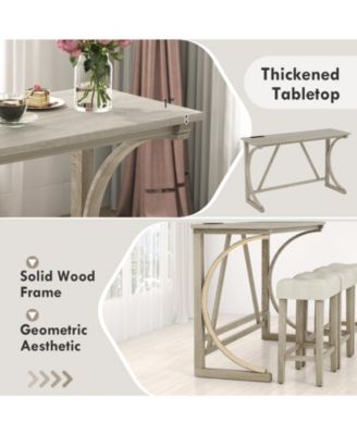 4-Piece Bar Table Set with Power Outlet and Upholstered Saddle Seat Stools