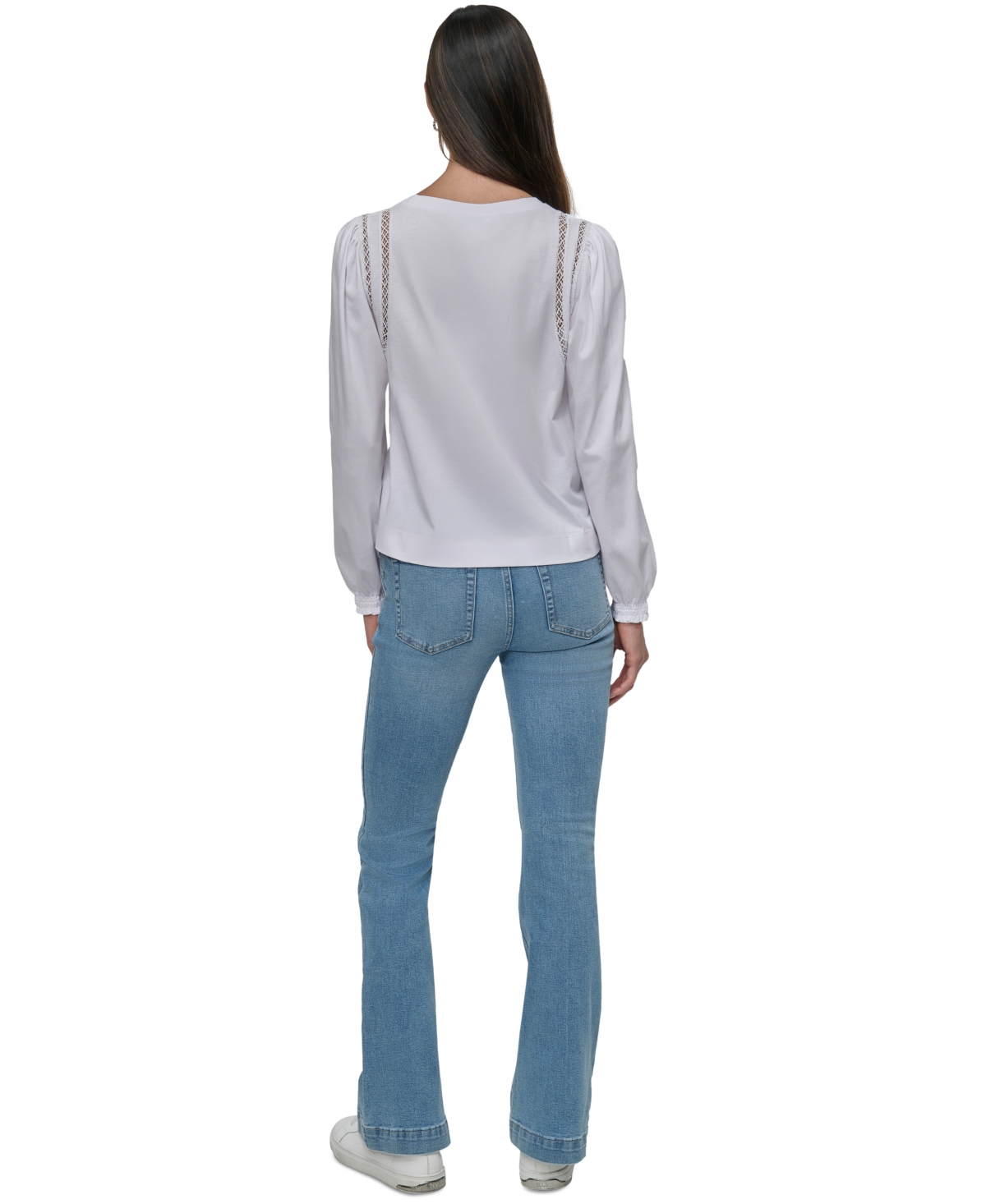 Dkny Jeans Women's Eyelet-Armhole Puff-Bracelet-Sleeve Top - WHT - WHITE