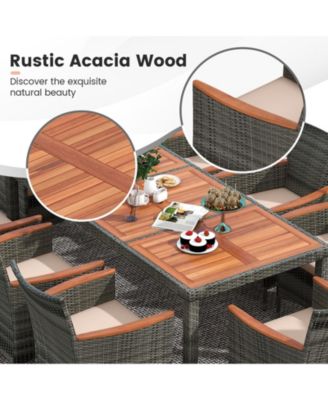 10 Pieces Patio Wicker Dining Set with 15 Feet Double-Sided Patio Umbrella