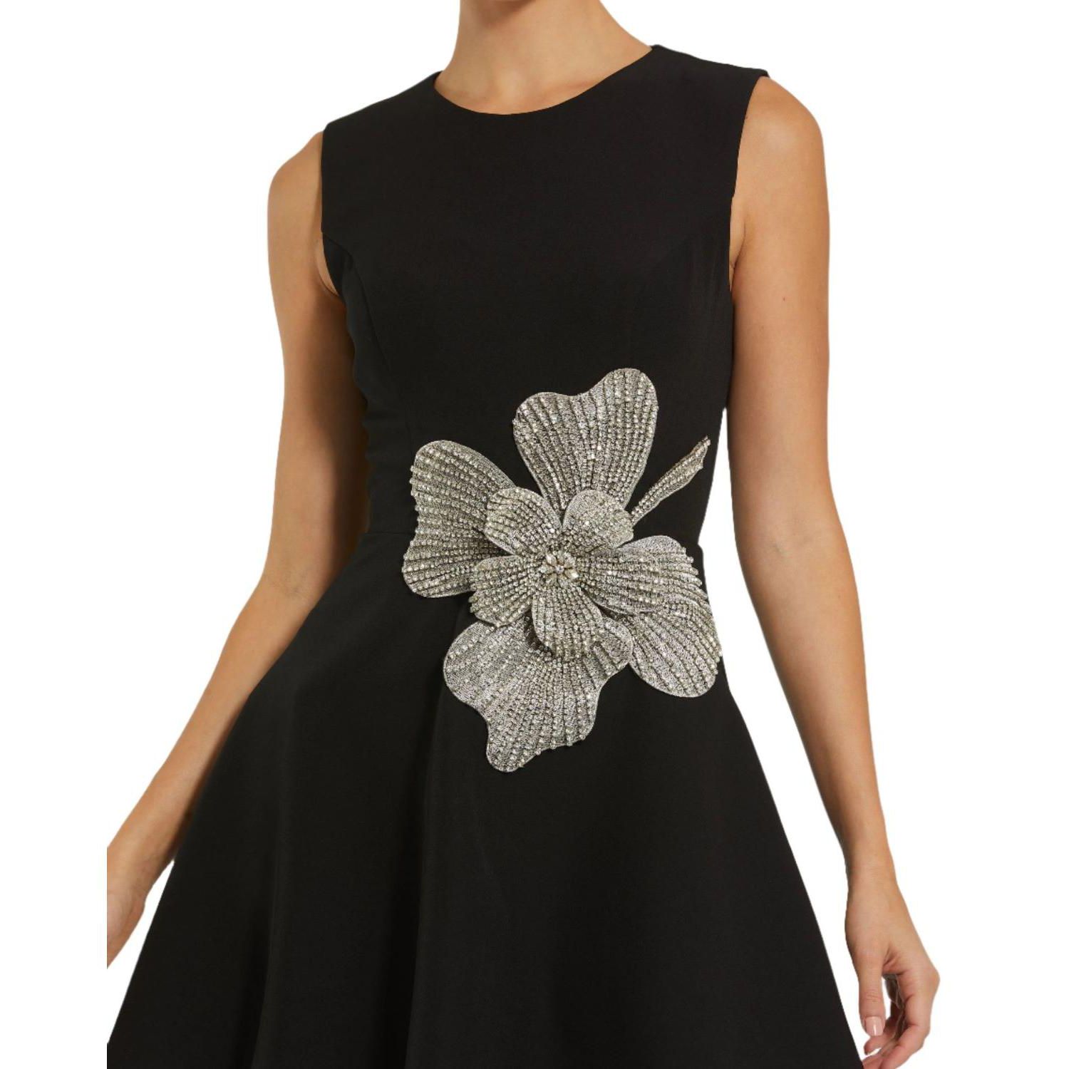 Women's Crepe Sleeveless Mini Dress With Rhinestone Flower