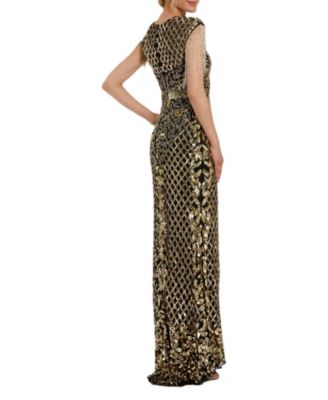 Women's High Neck Sleeveless Beaded Fringe Fitted Gown