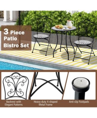 3 Piece Patio Bistro Set with Round Table and 2 Folding Chairs