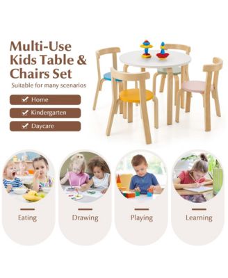 5-Piece Kids Wooden Curved Back Activity Table and Chair Set