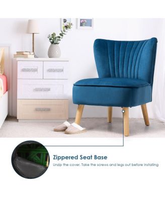Modern Armless Velvet Accent Chair with Wood Legs