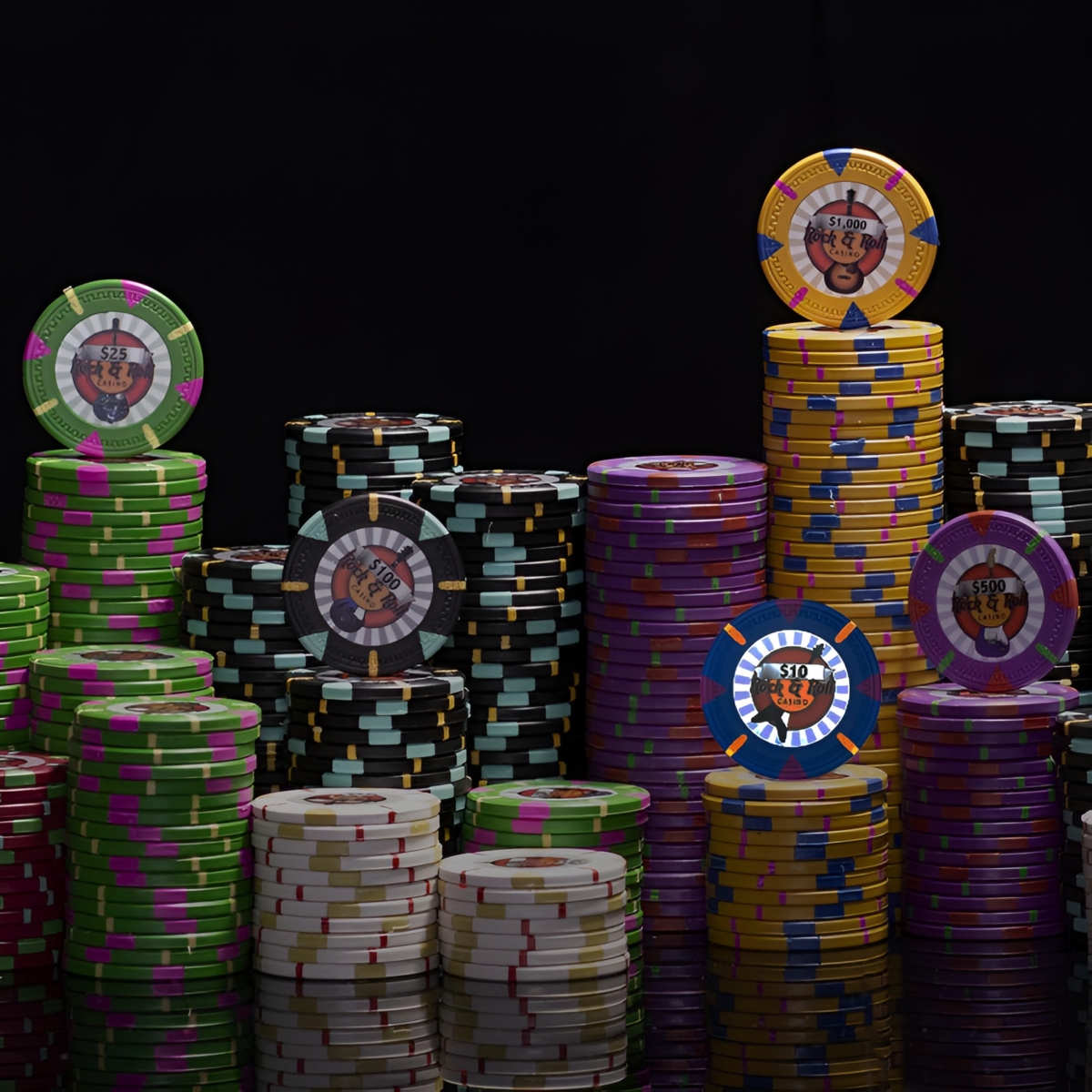 Slickblue Rock & Roll Poker Chips (25-Pack) – Clay Composite, $10 Value for Classic Casino Play