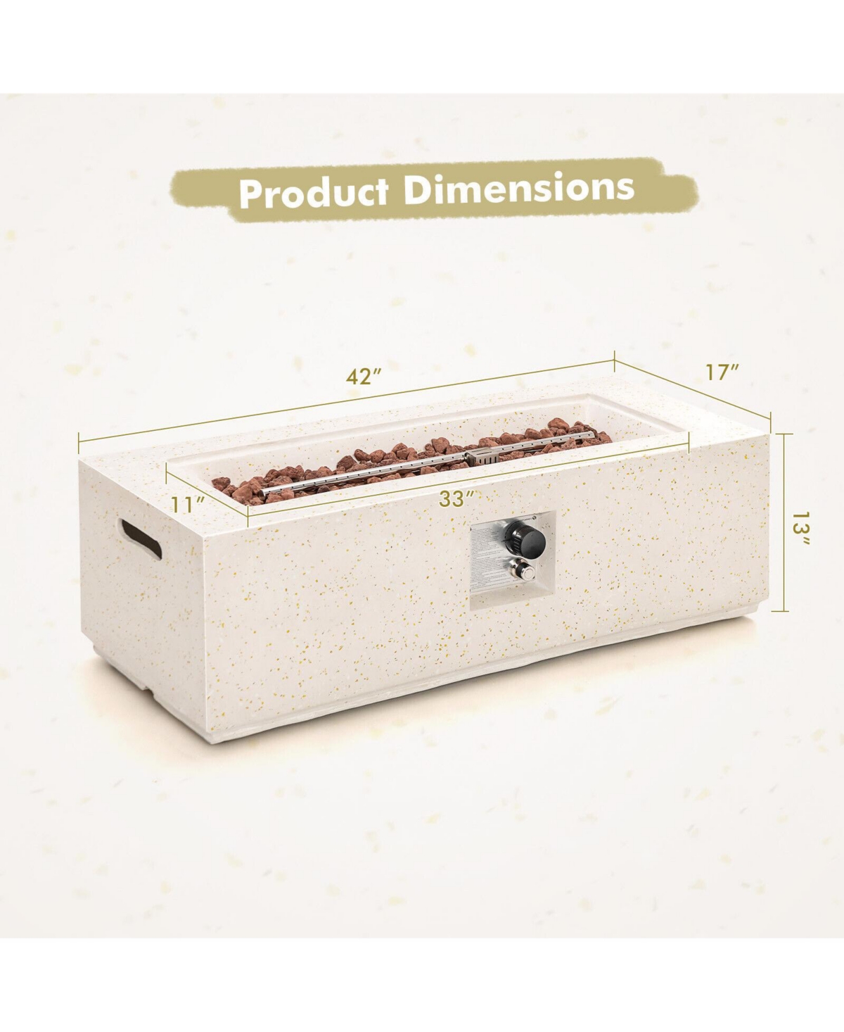 Gouun 50 000 Btu Rectangle Terrazzo Fire Pit Table with Pvc Cover