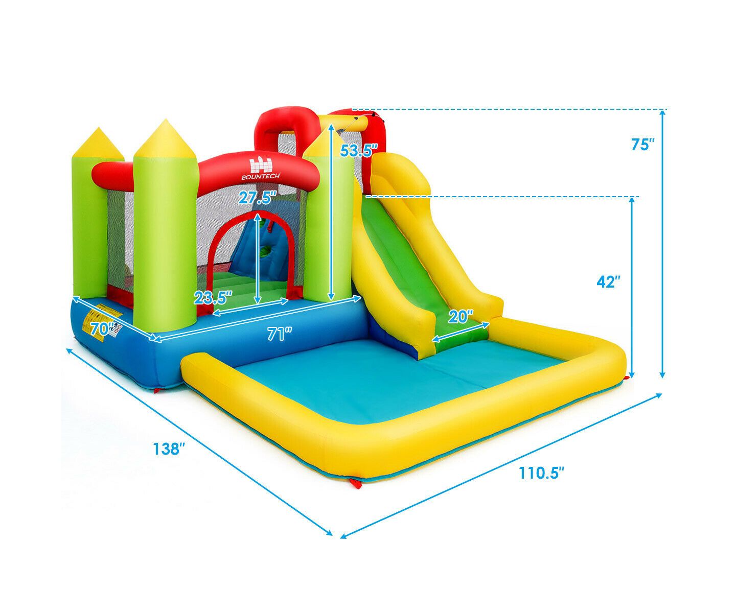 Детская игрушка GOUUN Inflatable Bounce House Water Slide, 138"L x 110.5"W x 75"H, Blower Sold Separately, For 3 Players, Ages 3+, цвет: Зелёный — фото 3