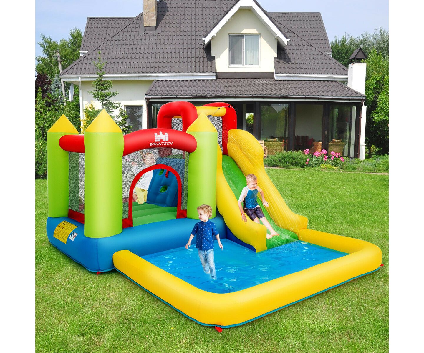 Детская игрушка GOUUN Inflatable Bounce House Water Slide, 138"L x 110.5"W x 75"H, Blower Sold Separately, For 3 Players, Ages 3+, цвет: Зелёный — фото 1