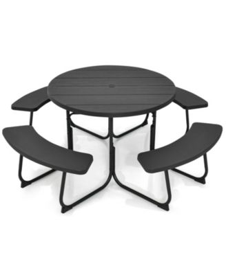 8-Person Outdoor Picnic Table and Bench Set with Umbrella Hole
