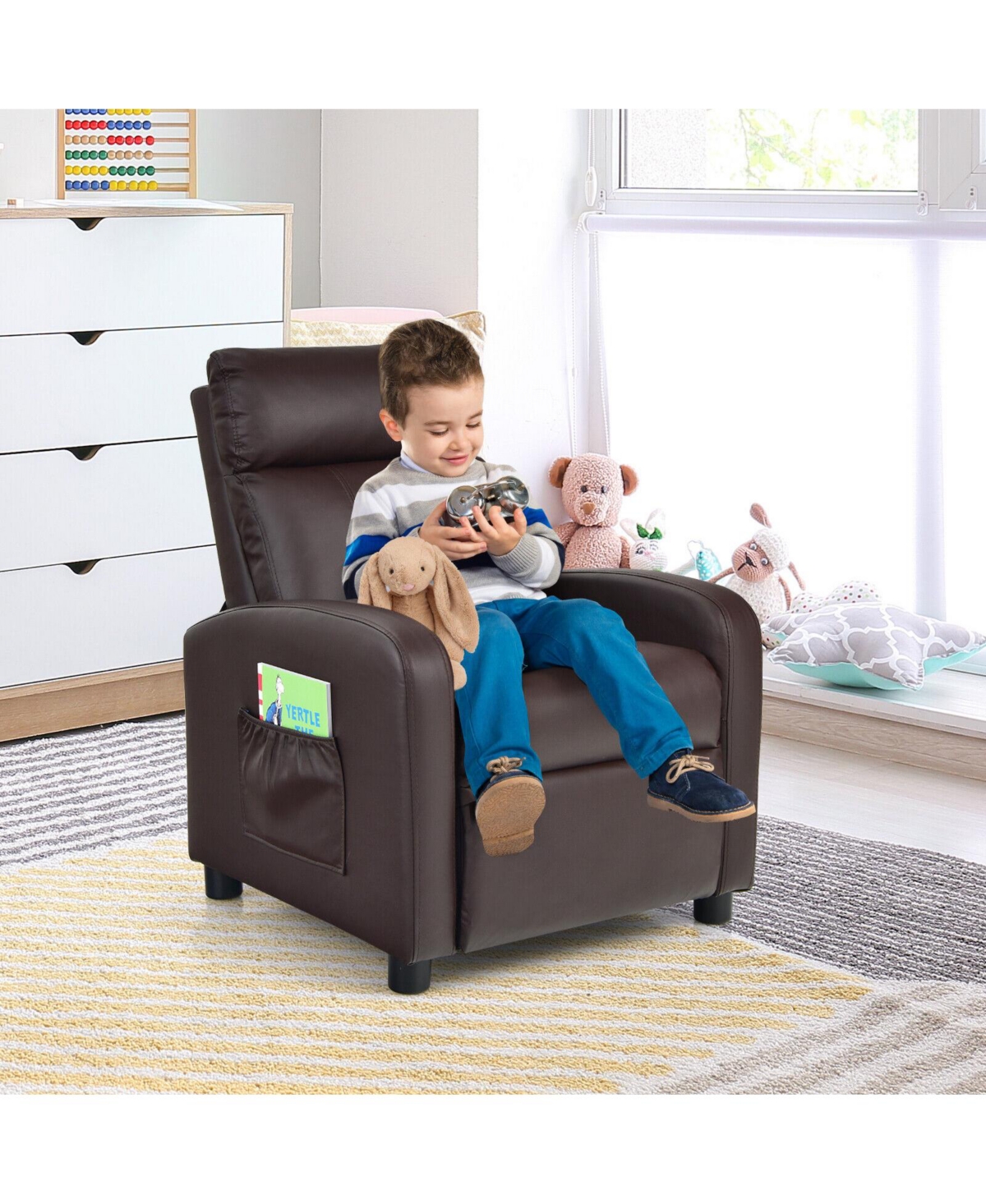 Gouun Ergonomic Pu Leather Kids Recliner Lounge Sofa for 3-12 Age Group