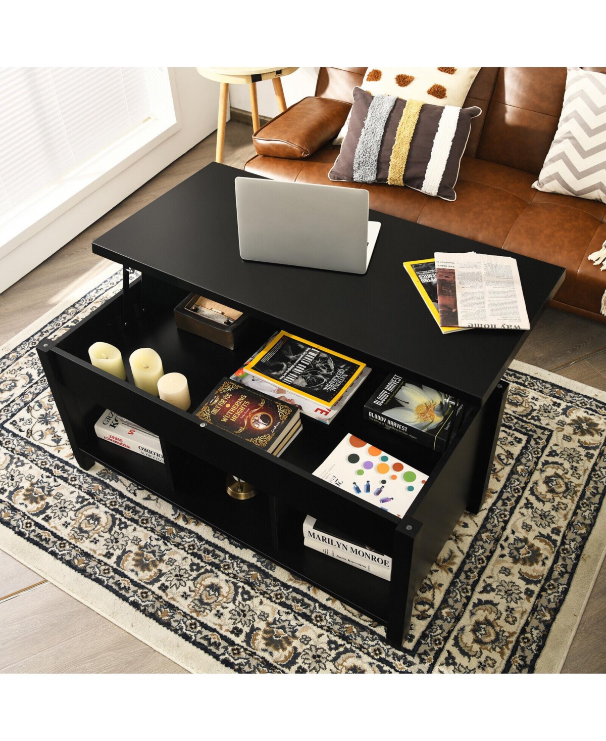 Gouun Lift Top Table with Hidden Storage Compartment