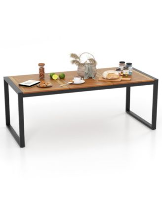 79 Inch Acacia Wood Patio Table with 1.9 Inch Umbrella Hole for Garden and Poolside