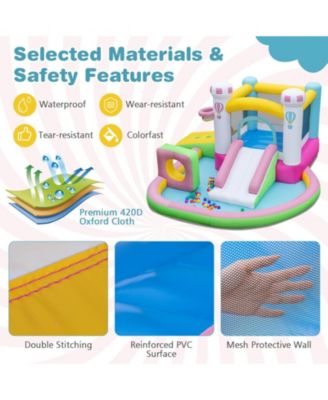 Inflatable Bounce House Bouncy Castle with Slide and Obstacle and Ball Pit with 480W Blower