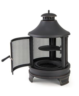 30 Inch Outdoor Fire Pit Chiminea with Grill for Garden BBQ