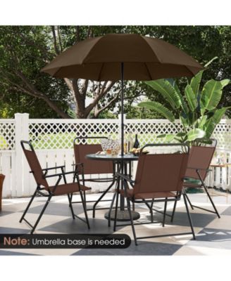 6 Pieces Patio Dining Set Folding Chairs Glass Table Tilt Umbrella for Garden