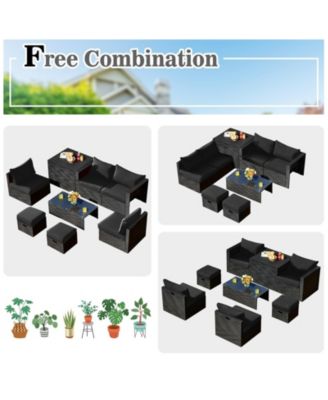 8 Pieces Patio Rattan Storage Table Furniture Set