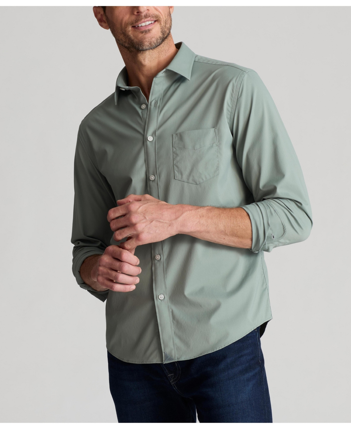 Men's Regular Fit Wrinkle-Free Performance Gironde Button Up Shirt - Green