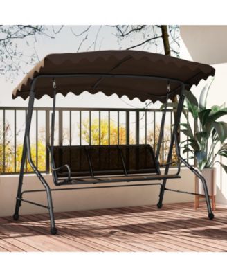 3-Seat Outdoor Porch Canopy Swing with Adjustable Shading
