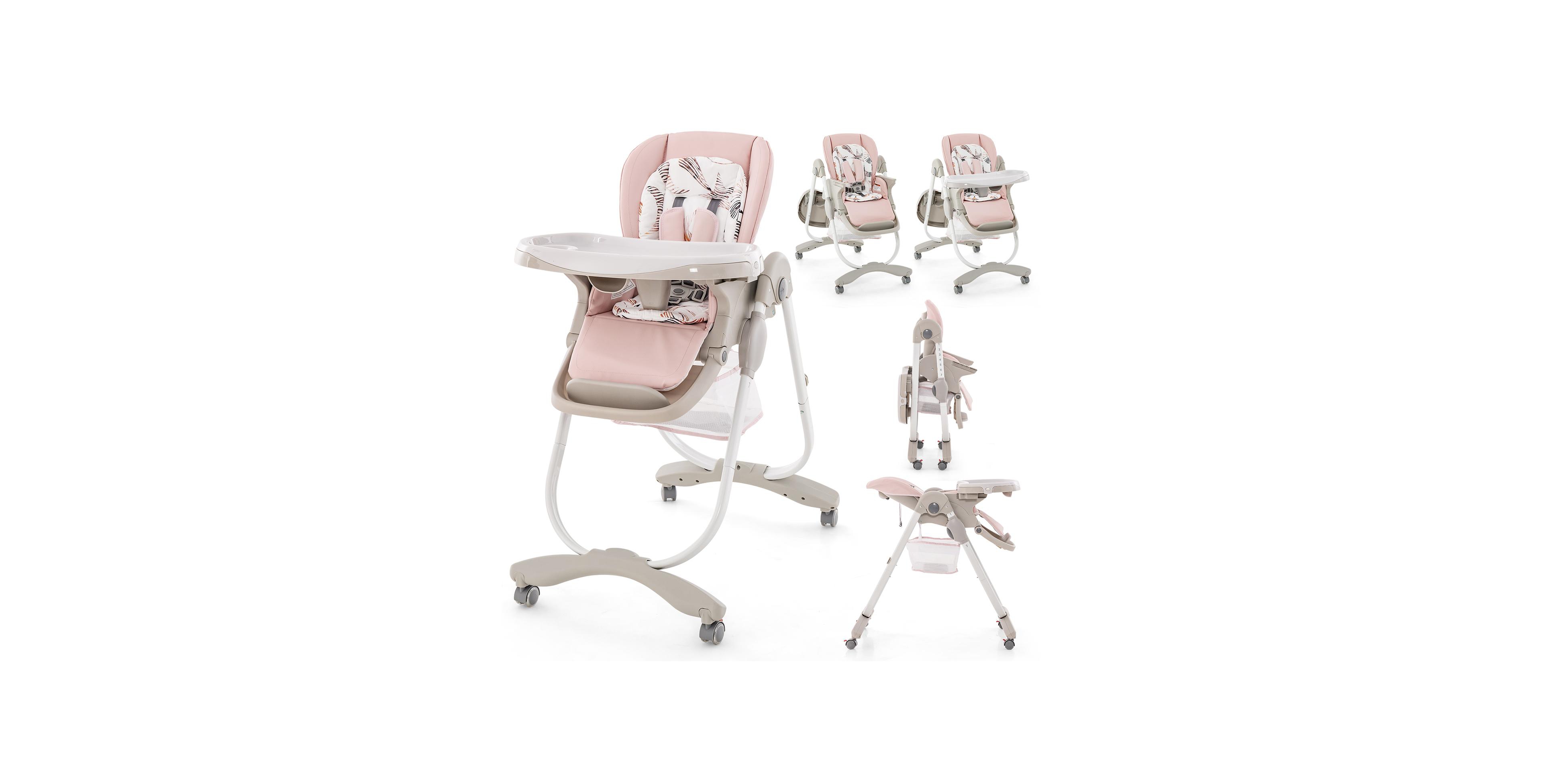 Gouun Kids Multifunctional Folding High Chair with Rolling Wheels and Adjustable Height