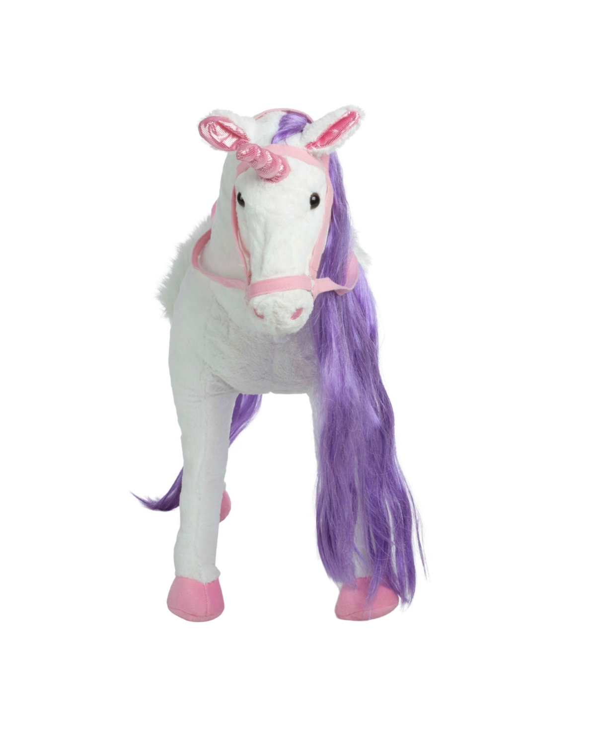 Trademark Global Happy Trails Ride On Horse Unicorn Plush Toy In White,pink,and Purple