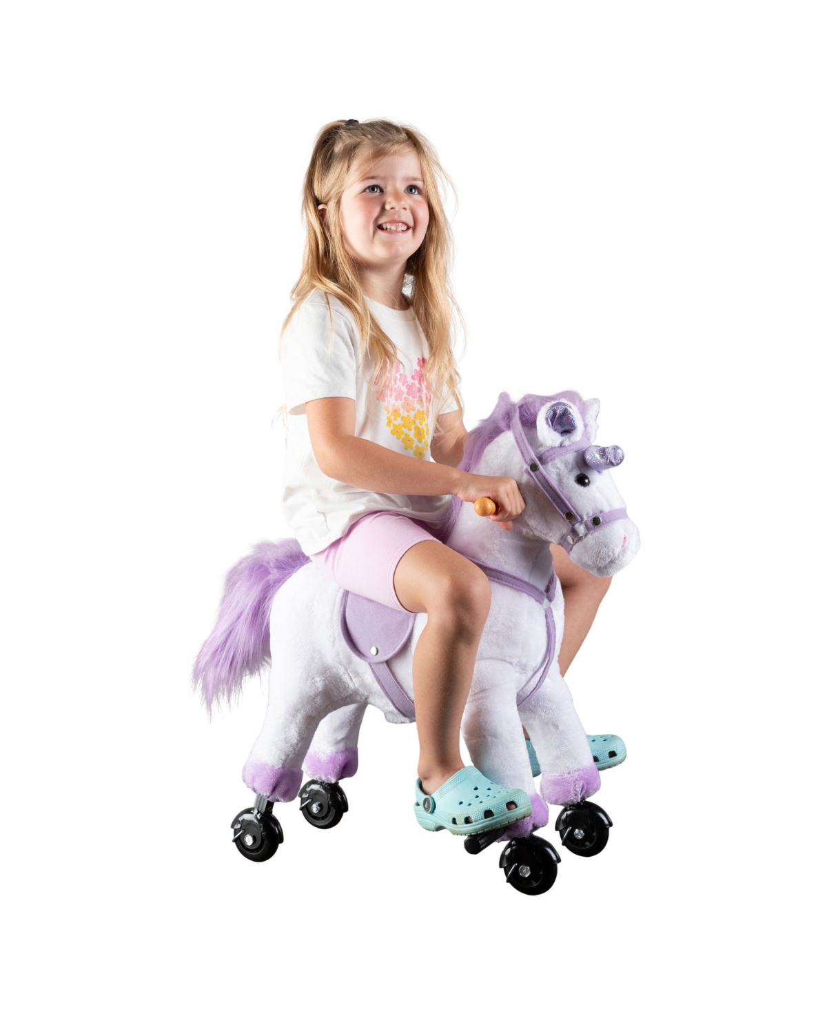 Trademark Global Happy Trails Ride On Horse Unicorn Plush Toy In White And Purple
