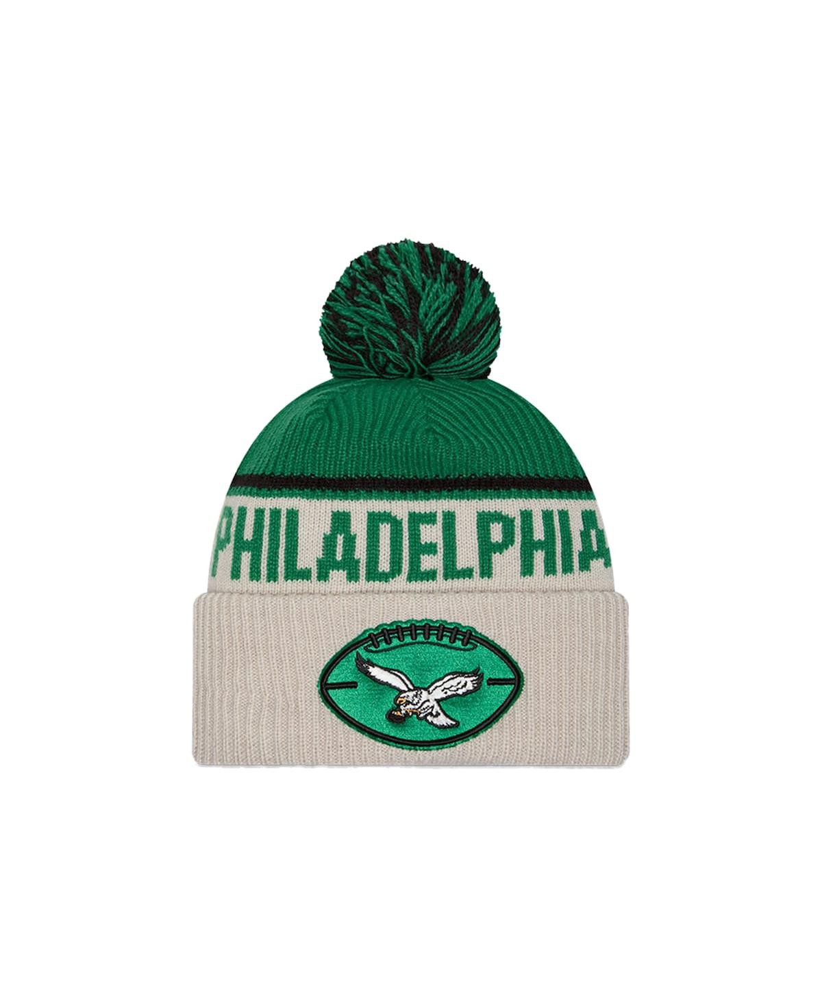 Men's Stone Philadelphia Eagles Nfl Sideline Historic Cuffed Knit Hat with Pom - Stone, Green