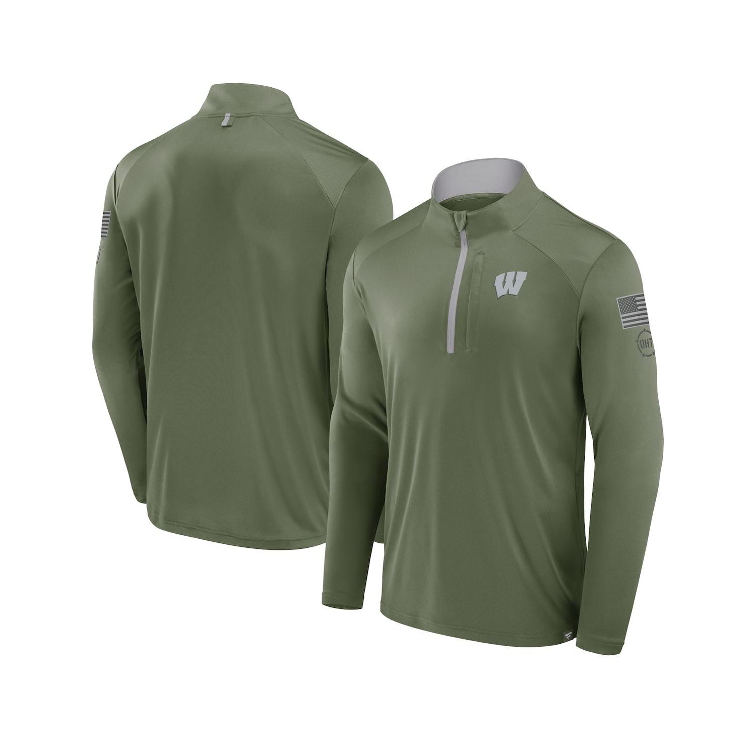 Men's Olive Wisconsin Badgers OHT Military Appreciation Defender Quarter-Zip Jacket