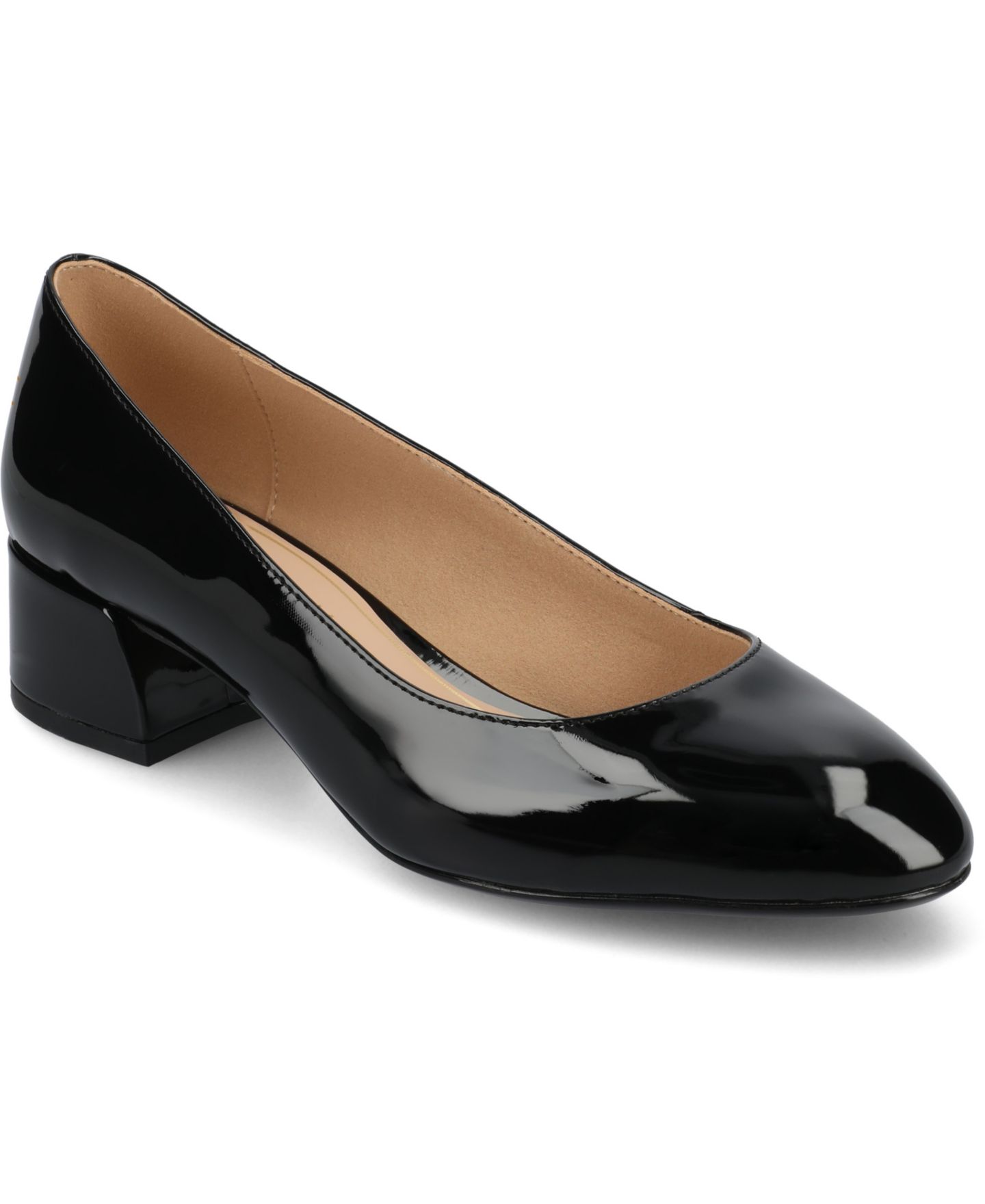 Женские туфли Journee Collection Saarii Round Toe Block Heel Pumps, цвет: Чёрный лаковый — фото 1