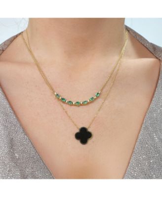 Extra Large Onyx Single Clover Necklace 14K Yellow Gold