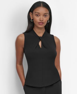 DKNY - Petite Twisted-Neck Keyhole-Cutout Sleeveless Top