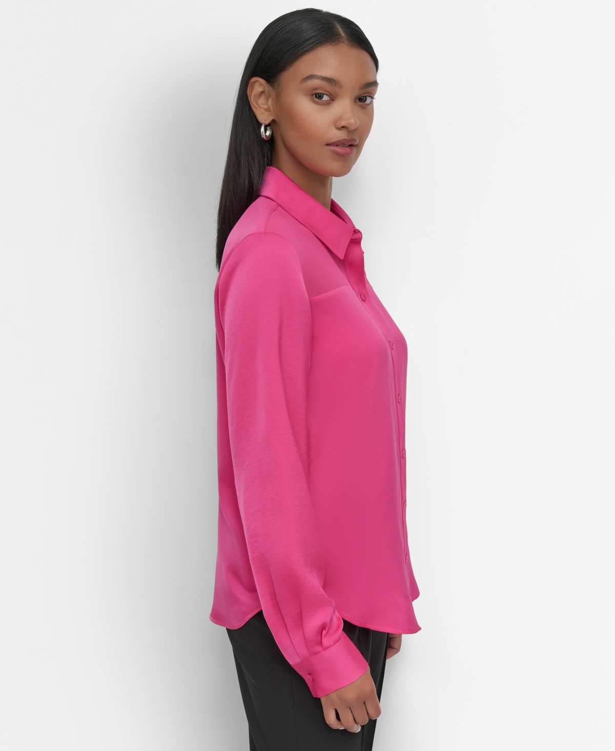 Dkny Petite Mixed-Media Chiffon-Yoke Blouse