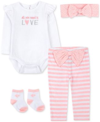 Baby Girls Love Bodysuit, Leggings, Headband & Socks, 4 Piece Set