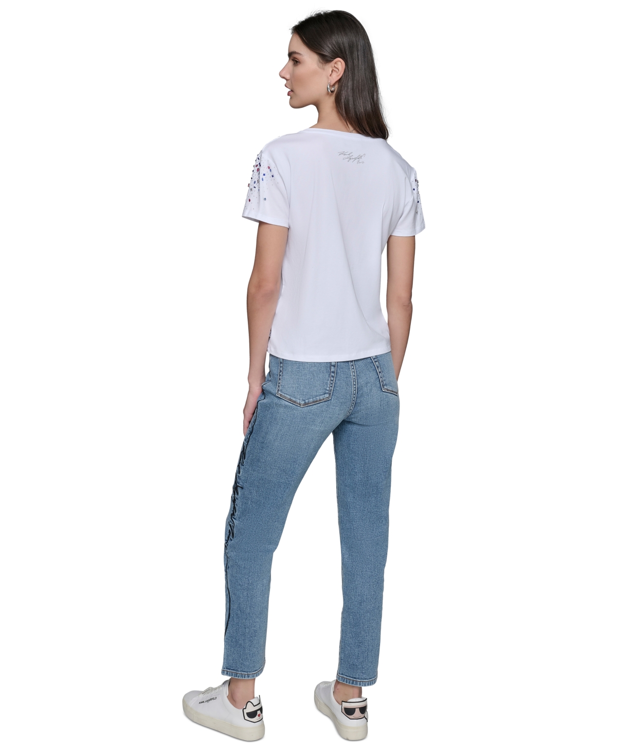 Karl Lagerfeld Women's Embellished V-neck T-shirt In White
