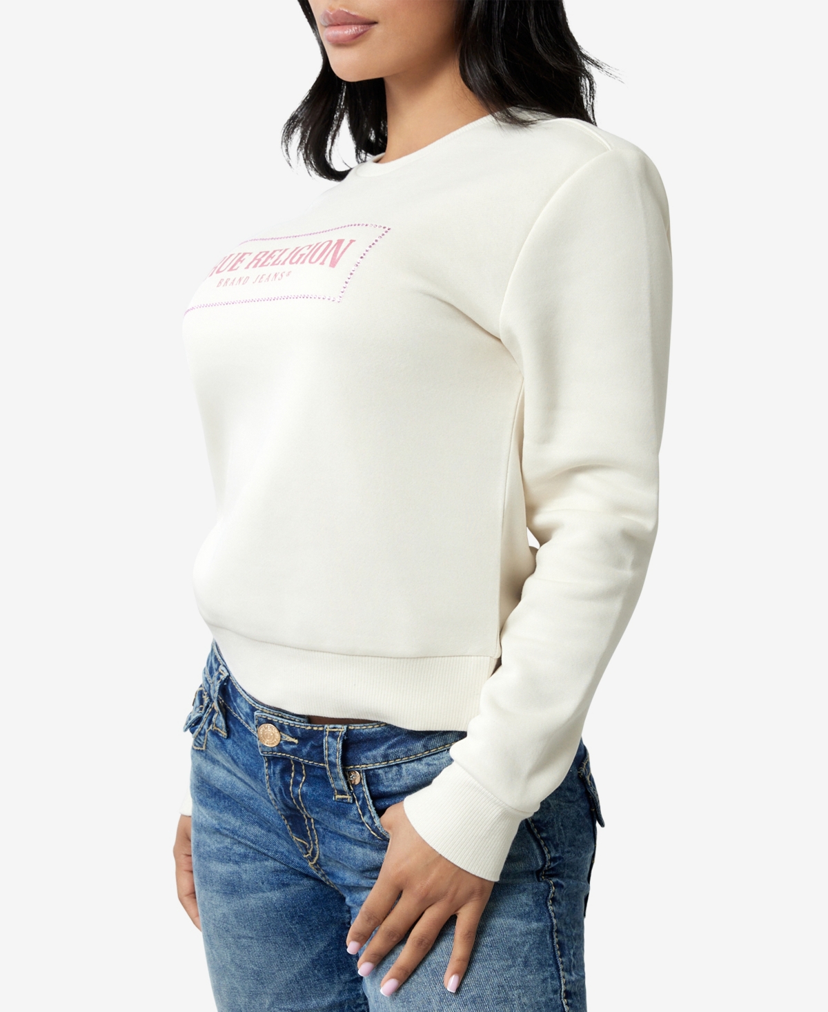 TRUE RELIGION WOMEN'S CRYSTAL LOGO CLASSIC CREW NECK SWEATSHIRT 