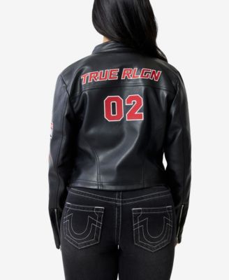 True Religion Women's Panel Faux Leather Moto Jacket - Macy's