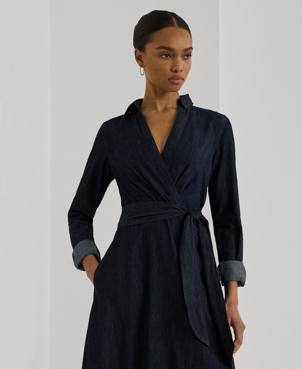 Lauren Ralph Lauren Women's Self-Belt Long-Sleeve Surplice Georgette Midi Dress