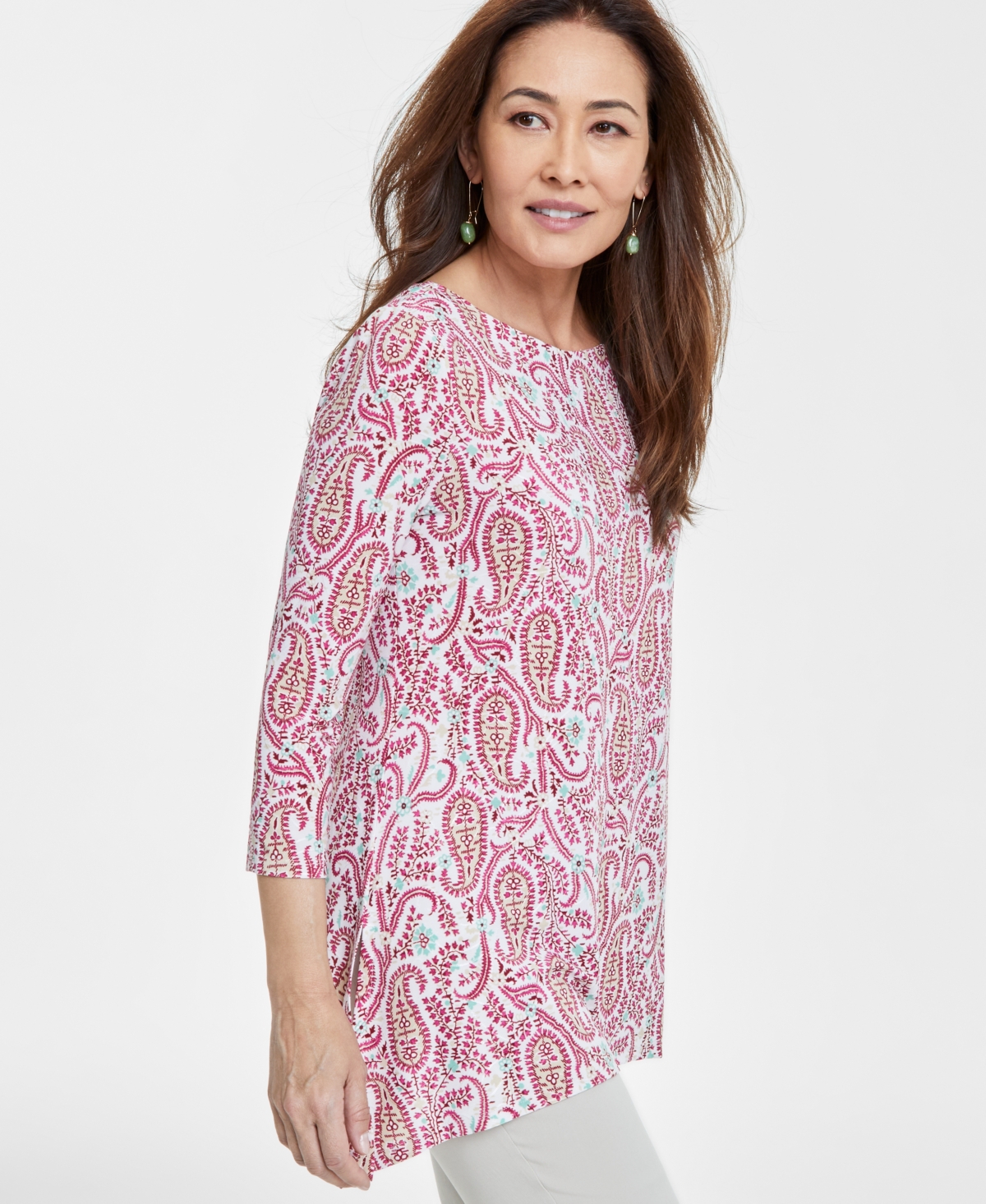 Jm Collection Petite Paisley-print Vented-hem Tunic, Exclusively At Macy's
