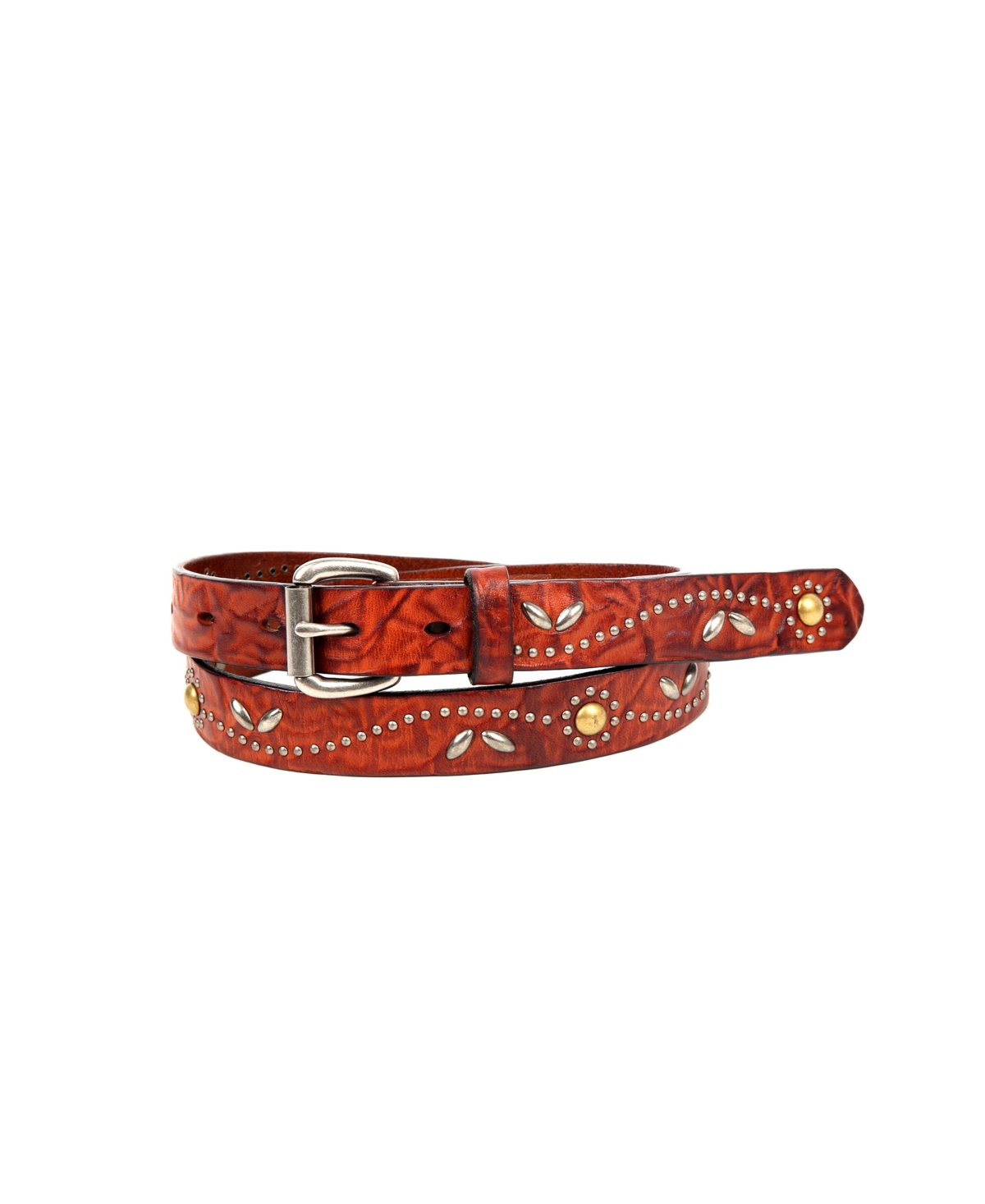 Women's Floral Breeze Leather Belt - Cognac