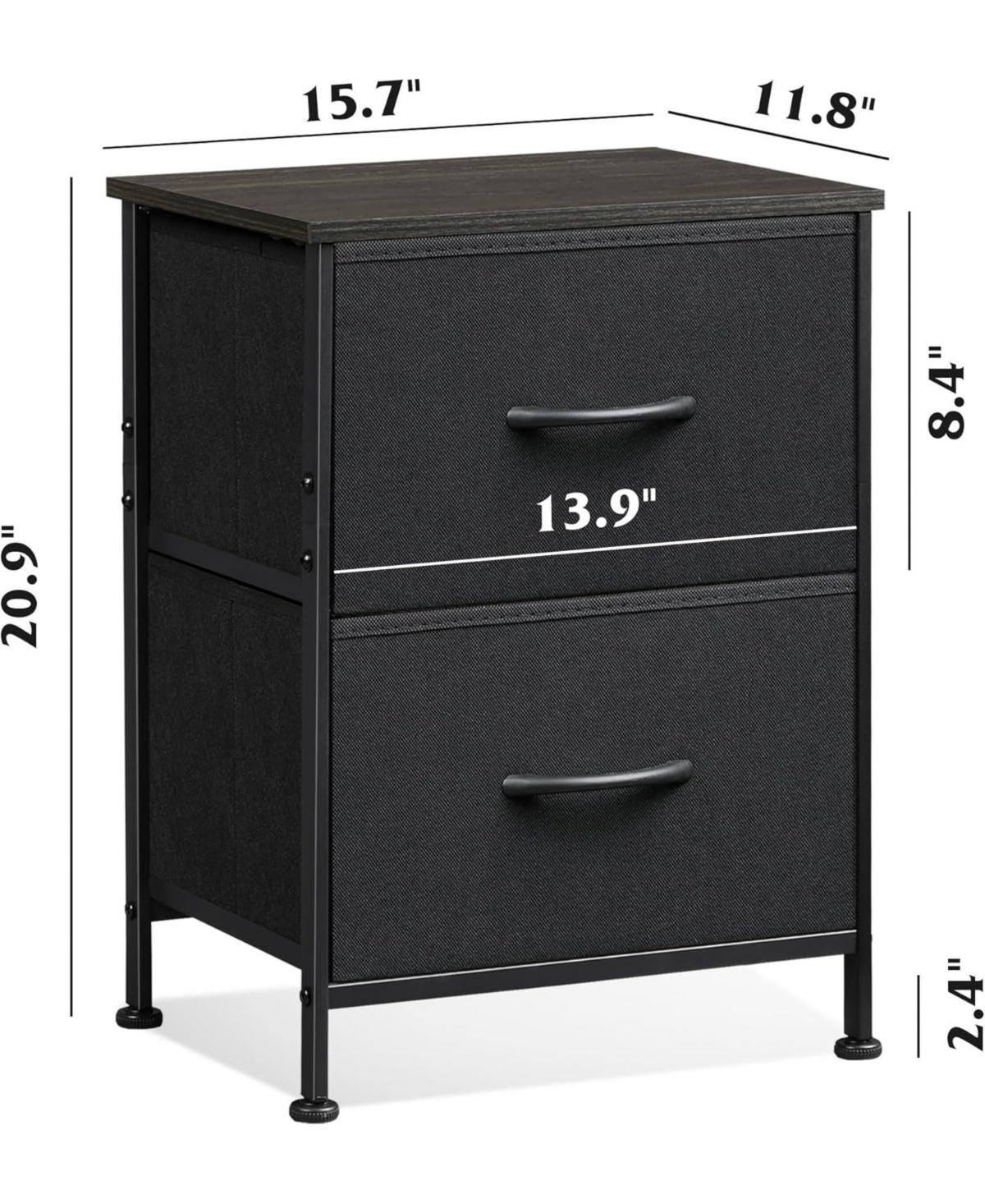 Wlive Nightstand 2 Drawer Dresser for Bedroom Dresser with 2 Drawers Bedside Furniture Night Stand End Table with Fabric Bins for Bedroom Closet