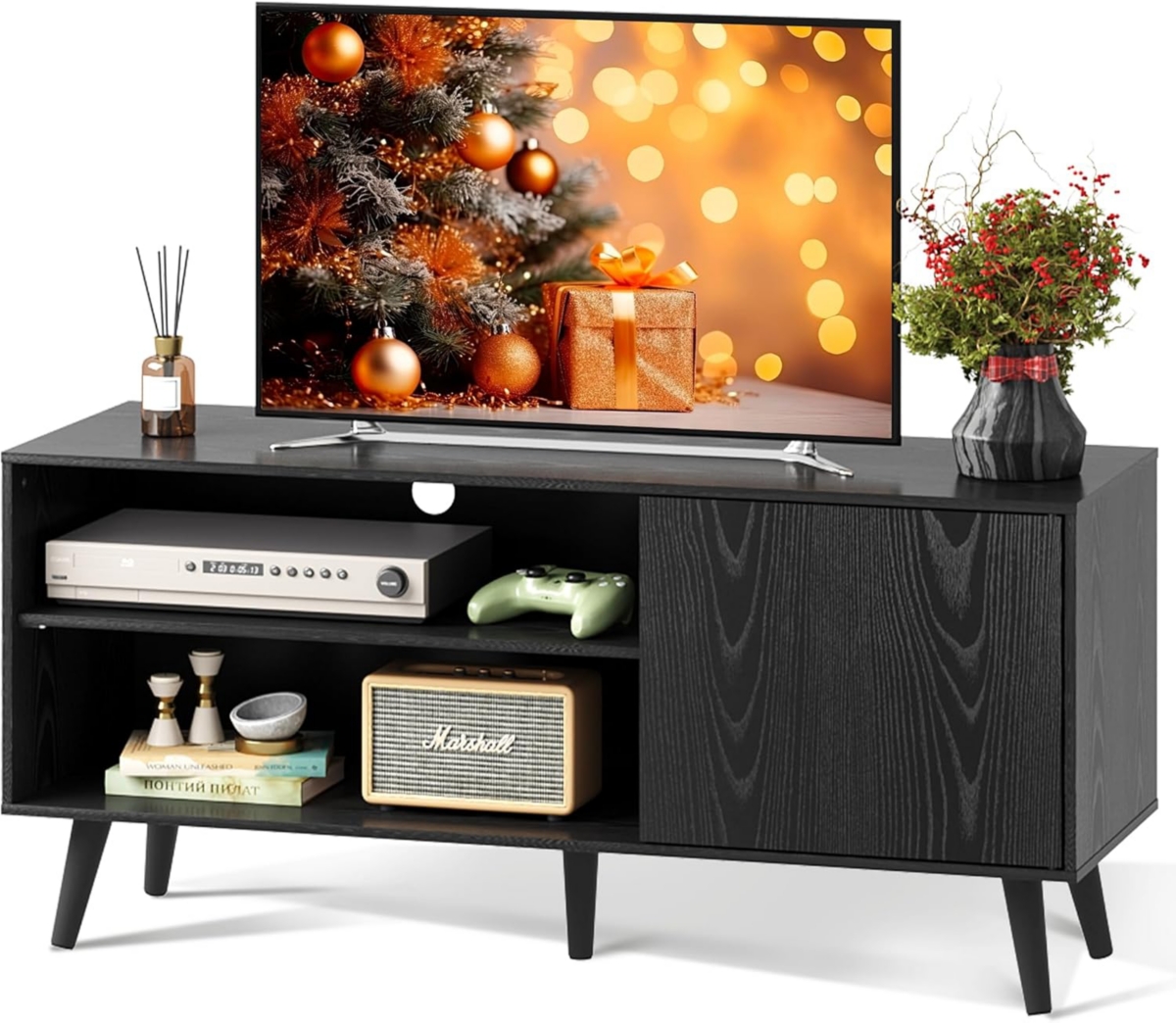 Wlive Mid-Century Modern Tv Stand for Tv Entertainment Center with Storage Open Shelves Tv Console for Living Room and Bedroom