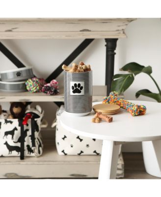 Ceramic Pet Treat Canister Stripe Paw Patch