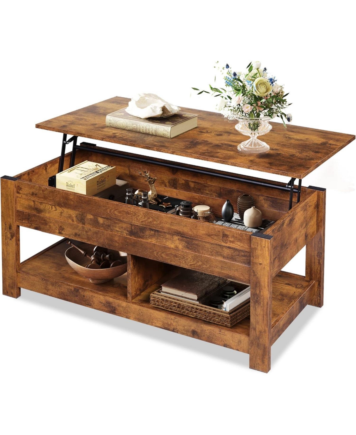 Wlive Coffee Table, Lift Top Coffee Table with Hidden Compartment and 2 Storage Shelves for Living Room