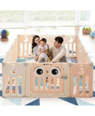 Kids 14-Panel Playpen Activity Center Foldable Play Yard with Lock Door