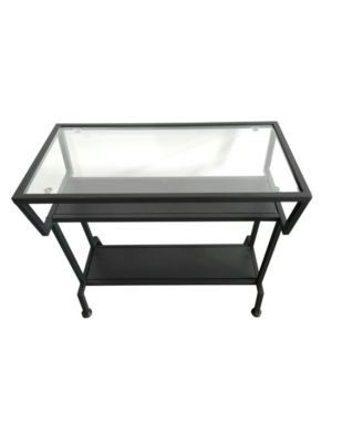 - Dosamantes Side End Table with Storage Shelves, Black