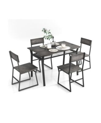 5 Piece Dining Table Set with Storage Rack and Metal Frame