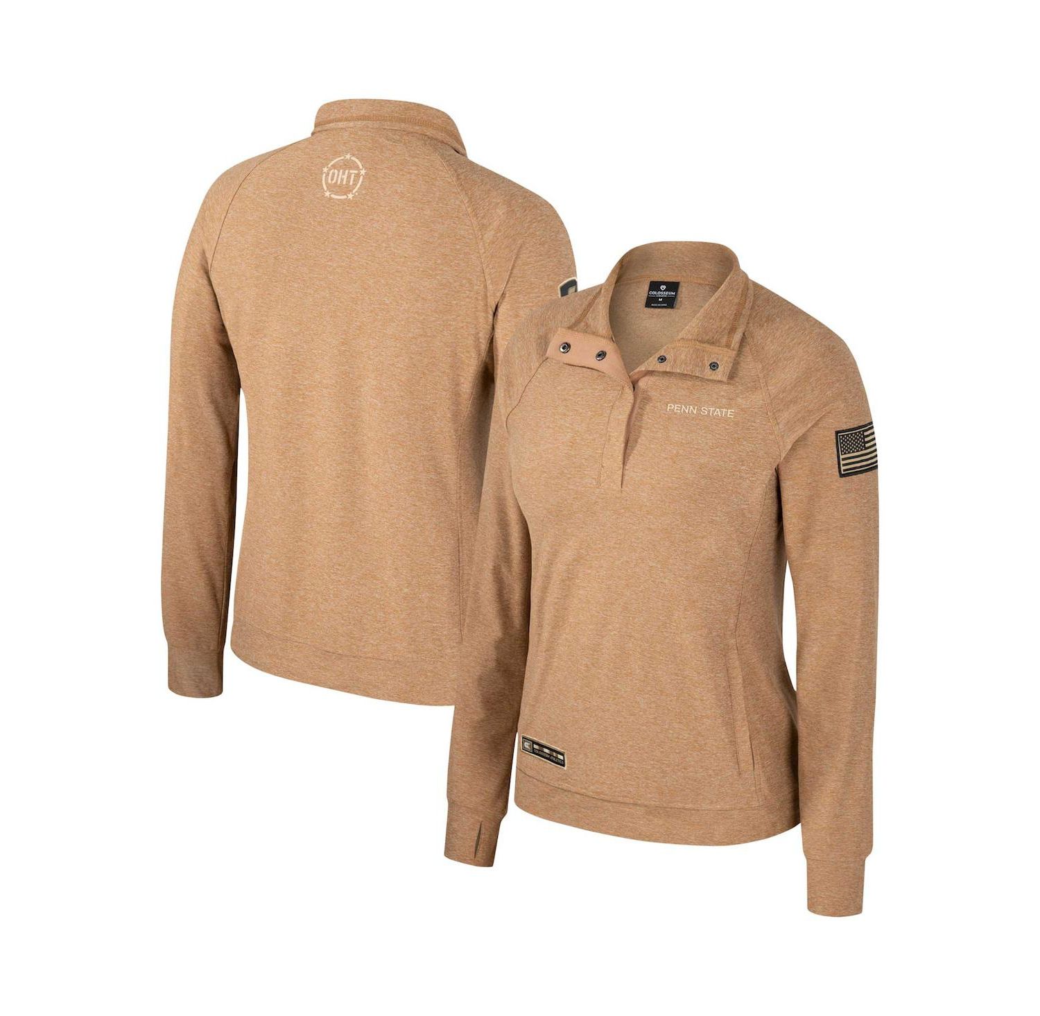 Women's Tan Penn State Nittany Lions OHT Military Appreciation Sand Tatum Quarter-Snap Raglan Jacket