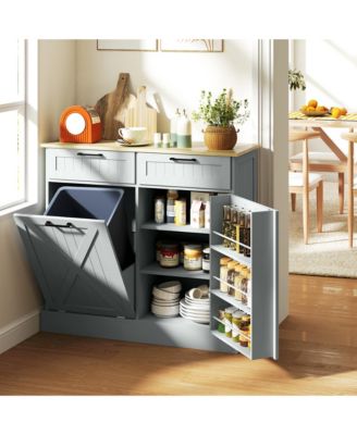 10 Wood Gallon Kitchen Island with Trash Can Storage and Drawers