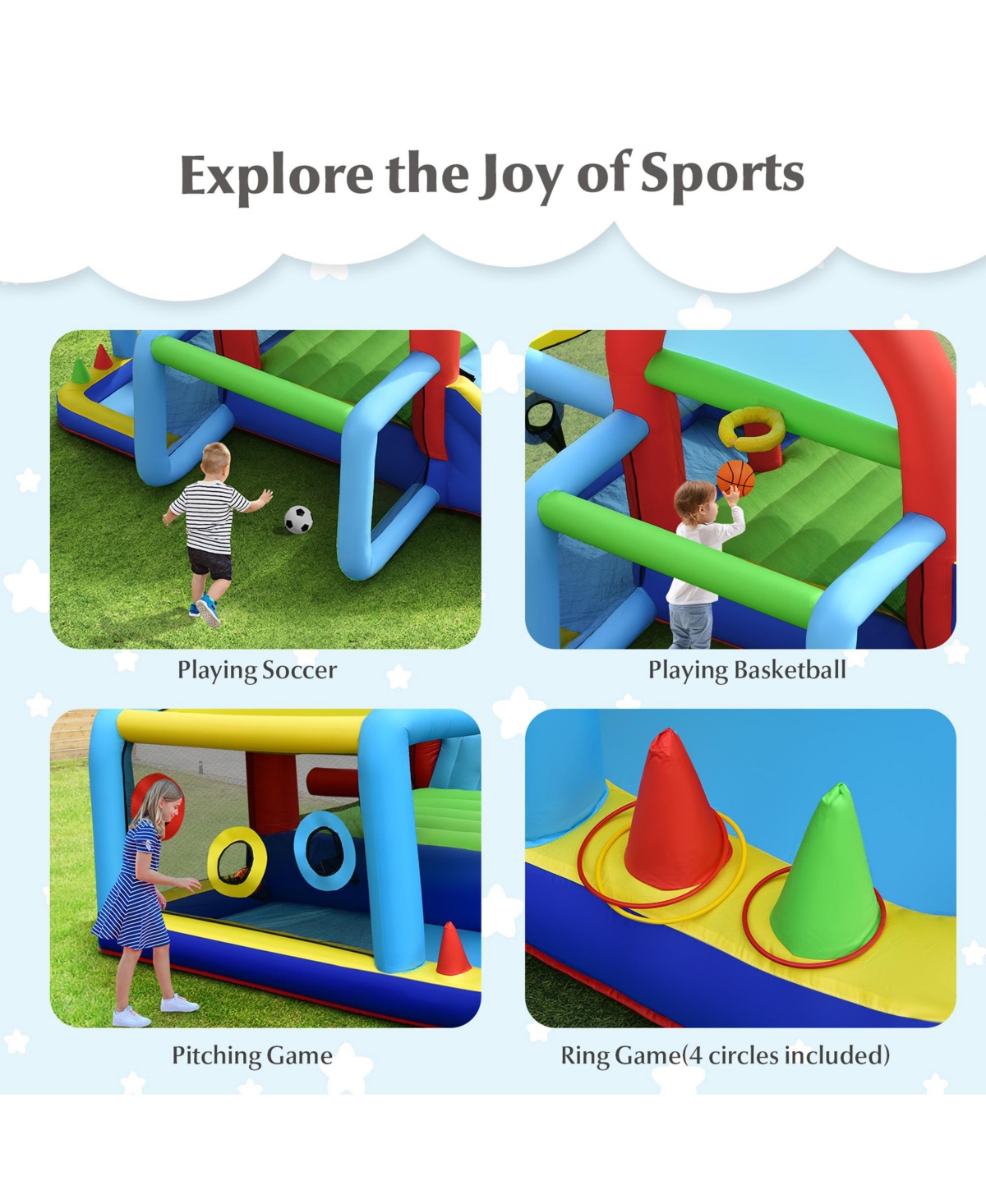Gymax Kids Inflatable Bounce House Bouncer Castle w/ Double Slides Without Blower